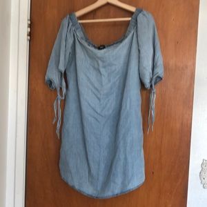 Light jean off the shoulder mini dress